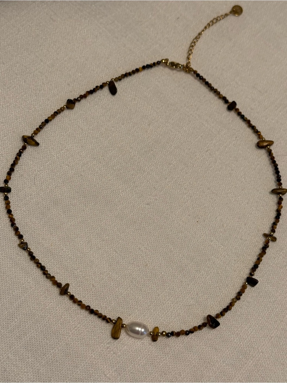 New genuine Tiger Eye Beaded Choker Necklace with fresh water Pearl Accent